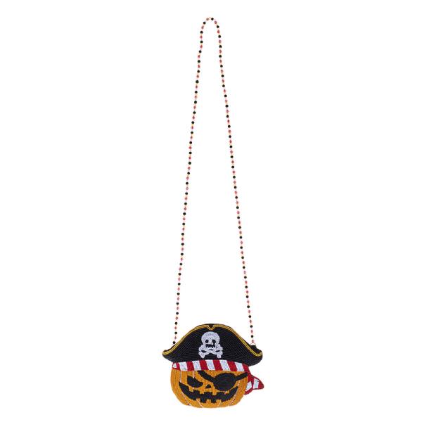 HALLOWEEN PIRATE PUMPKIN  SHAPED HAND CRAFTED BEADED KIDS CROSSBODY BAG