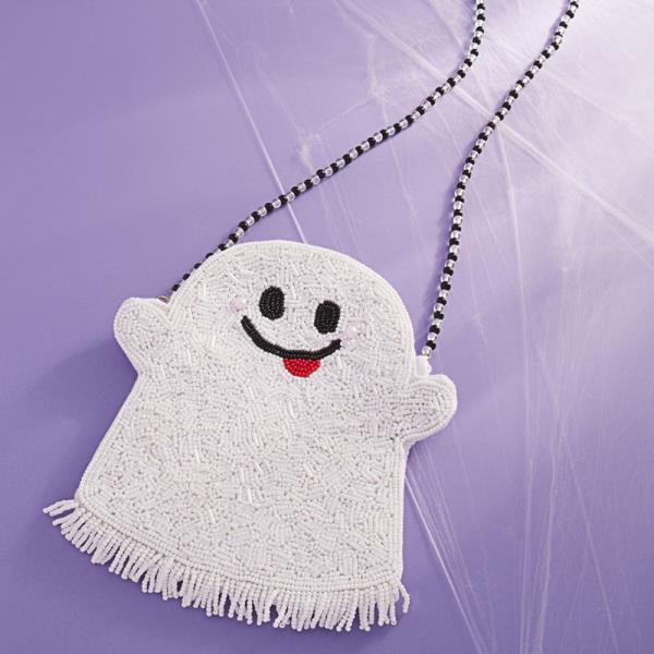 HALLOWEEN SPOOKY GHOST SHAPED HAND CRAFTED BEADED KIDS CROSSBODY BAG