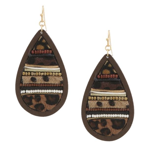 TEARDROP ANIMAL PRINT BEADED DANGLE EARRING