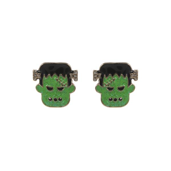 HALLOWEEN FRANKENSTEIN SHAPED ENAMEL HYPOALLERGENIC POST EARRING