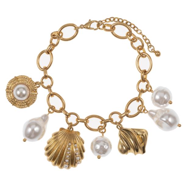 MIXED CHARM SHAPED VINTAGE PEARL CLASP BRACELET