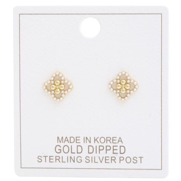 DAINTY CLOVER PEARL BEAD GOLD DIPPED EARRING