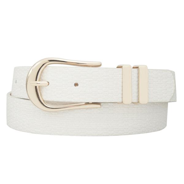 ELONGATED U BUCKLE DOUBLE LOOP WEAVE STRAP BELT