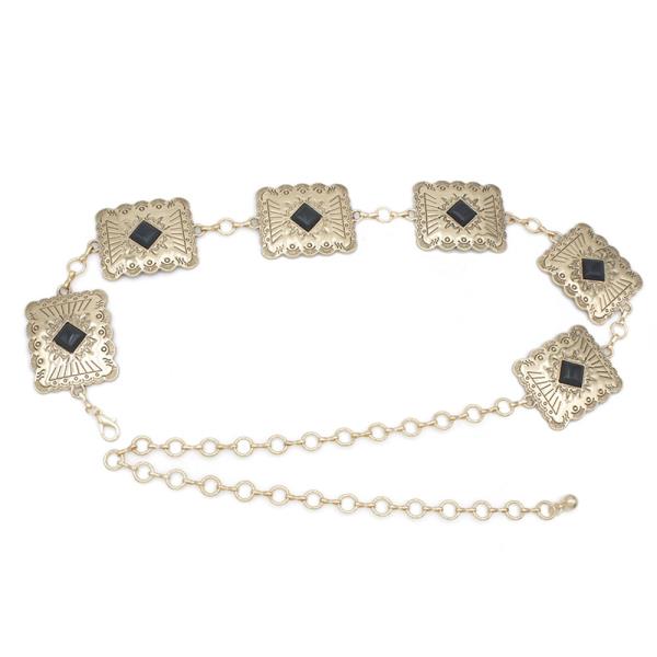 SOUTHWESTERN RECTANGLE STONE ACCENT CONCHO CHAIN BELT