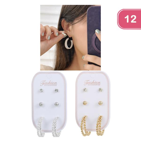 STUD HOOP EARRING SET (12 UNITS)