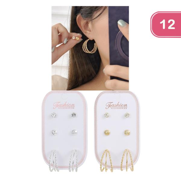 STUD HOOP EARRING SET (12 UNITS)