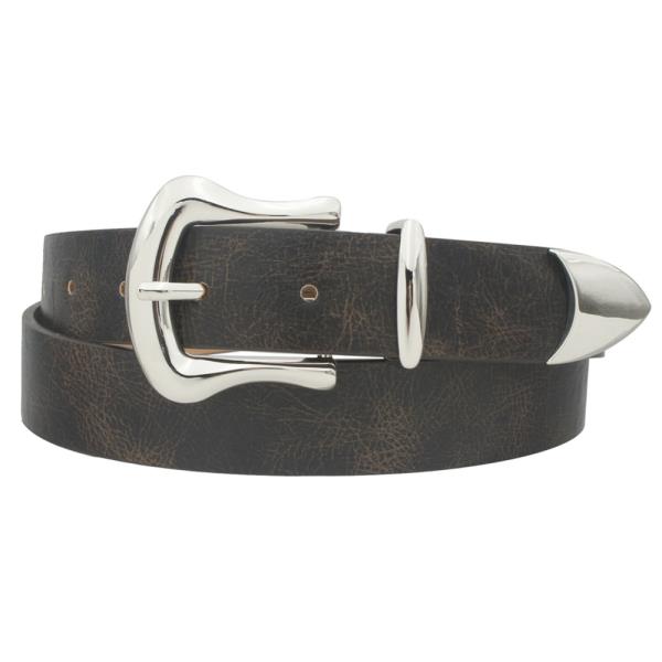 U BUCKLE DISTRESSED CRACKE SHINE BELT