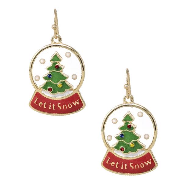 CHRISTMAS EPOXY LET IT SNOW TREE EARRING