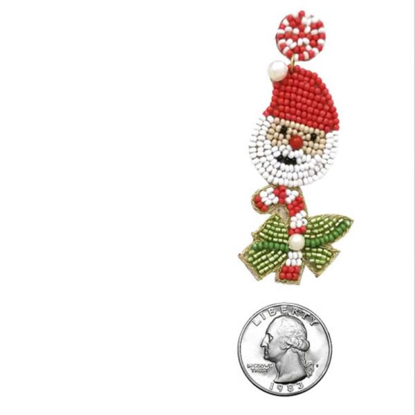 CHRISTMAS SANTA SEED BEAD POST EARRING