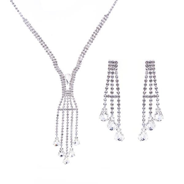 RHINESTONE MULTI TEARDROP NECK EARRING