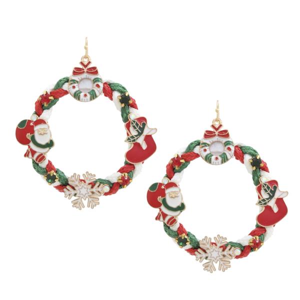 SNOWFLAKE SANTA CLAUS CHRISTMAS THREAD DANGLE EARRING