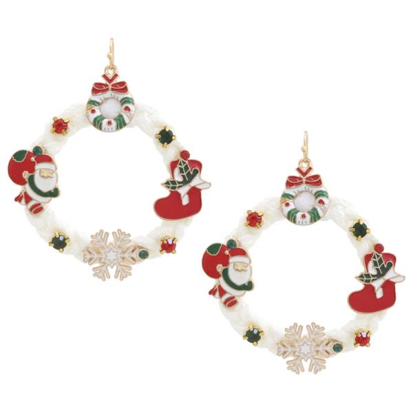 SNOWFLAKE SANTA CLAUS CHRISTMAS THREAD DANGLE EARRING