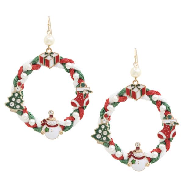 CHRISTMAS DECORATIVE WREATH DANGLE EARRING