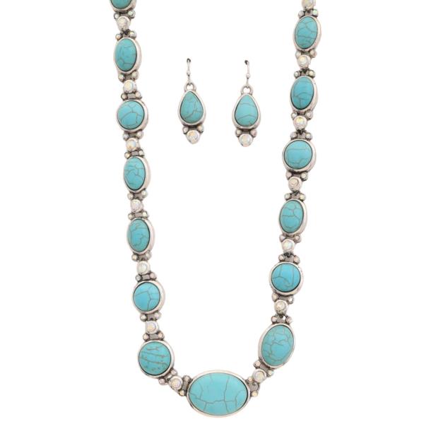 WESTERN OVAL CIRCLE TURQUOISE BEAD NECKLACE