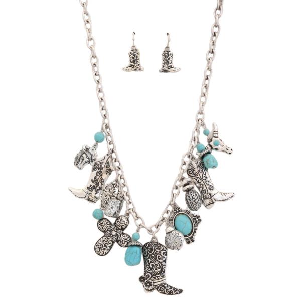 WESTERN CHARMS TURQUOISE METAL NECKLACE