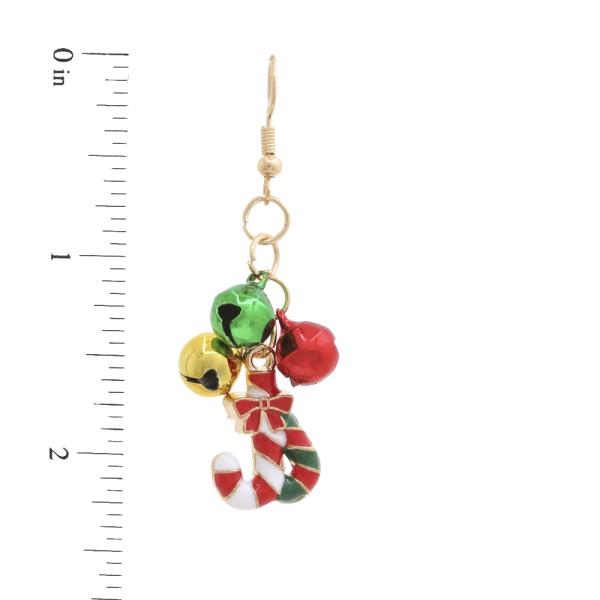 CANDY CANE CHRISTMAS BELLS DANGLE EARRING