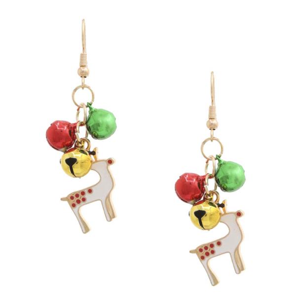 REINDEER CHRISTMAS BELLS DANGLE EARRING