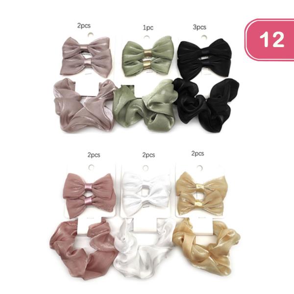 VELVET HAIR SCRUNCHIE AND BOW SET (12 UNITS)