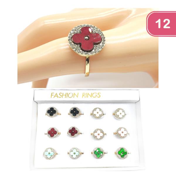 RHINESTONE CLOVER RING  (12 UNITS)