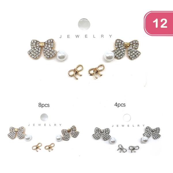 RHINESTONE BOW AND PEARL EARRINGS (12 UNITS)