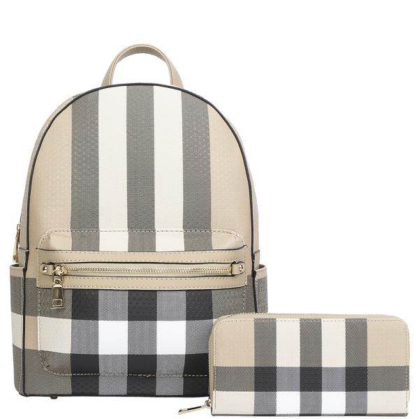 2IN1 PLAID TEXTURE BACKPACK W WALLET SET