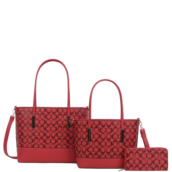 3IN1 OVAL PATTERN SHOULDER TOTE W MATCHING BAG AND WALLET SET
