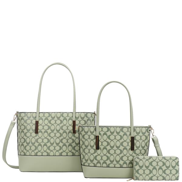 3IN1 OVAL PATTERN SHOULDER TOTE W MATCHING BAG AND WALLET SET