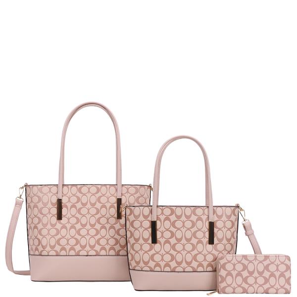 3IN1 OVAL PATTERN SHOULDER TOTE W MATCHING BAG AND WALLET SET