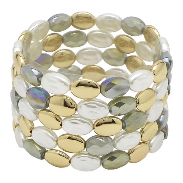 5 ROW MIXED MATERIAL BRACELET