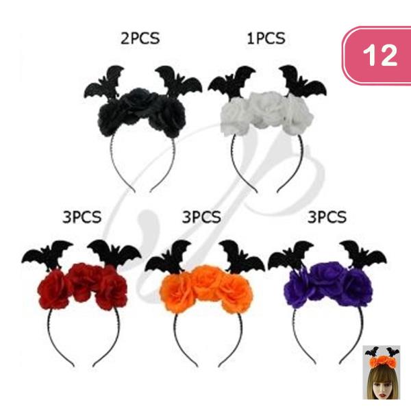 FLOWER HALLOWEEN BAT HEADBAND (12 UNITS)