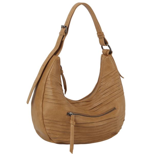 TEXTURED LEATHER HOBO SHOULDER BAG