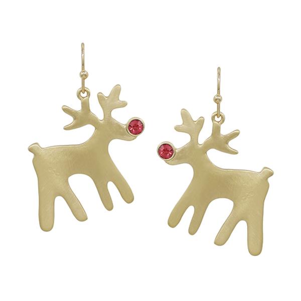 REINDEER RED STONE  ACCENT EARRING