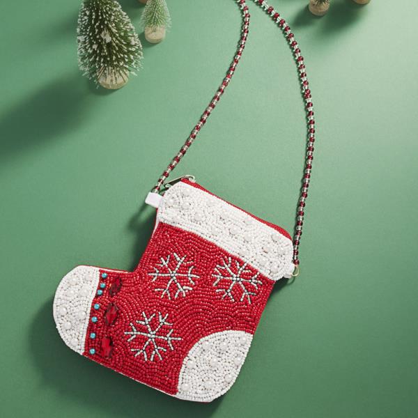 CHRISTMAS SOCKS SHAPED HANDCRAFTED BEAD KID CROSSBODY BAG