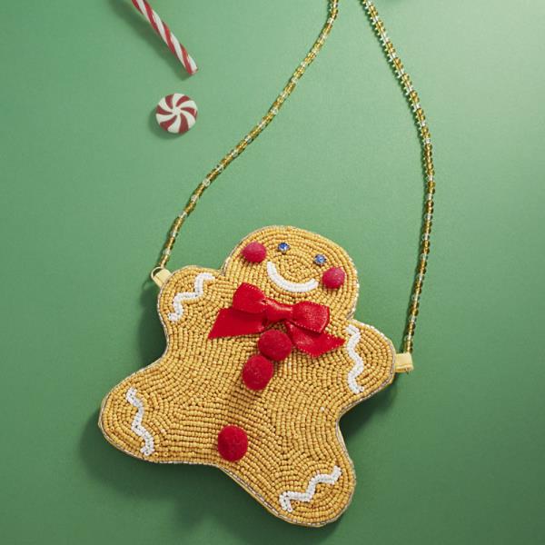 CHRISTMAS GINGER COOKIE MAN SHAPED HANDCRAFTED BEAD KID CROSSBODY BAG