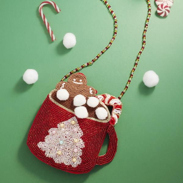 CHRISTMAS HOT CHOCOLATE MUG SHAPED HANDCRAFTED BEAD KIDS CROSSBODY BAG