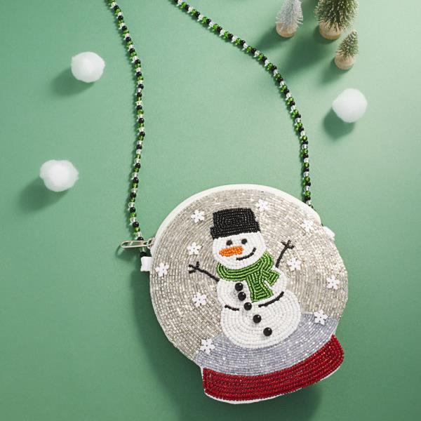 CHRISTMAS SNOWMAN SNOW GLOBE HANDCRAFTED BEAD KIDS CROSSBODY BAG