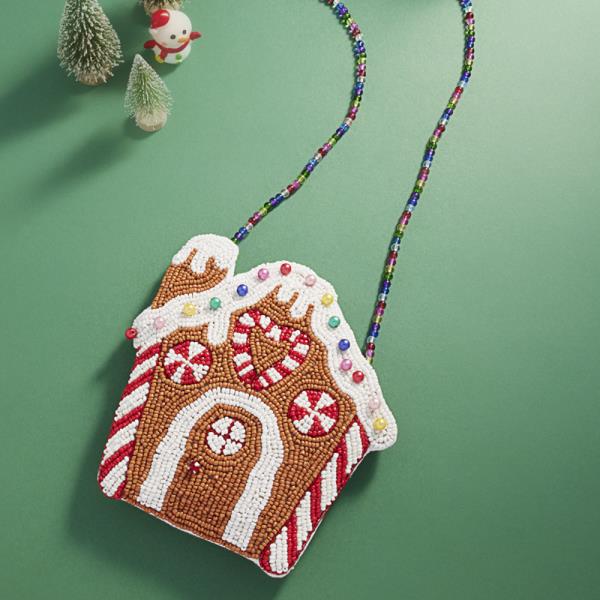 CHRISTMAS COOKIE HOUSE CHRISTMAS SHAPED HANDCRAFTED BEAD KIDS CROSSBODY BAG