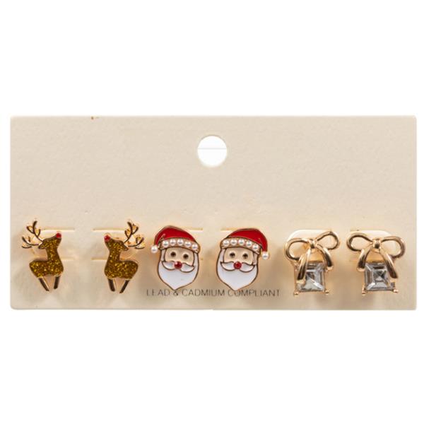 CHRISTMAS ICON SHAPED ENAMEL EARRING 3 PAIR SET