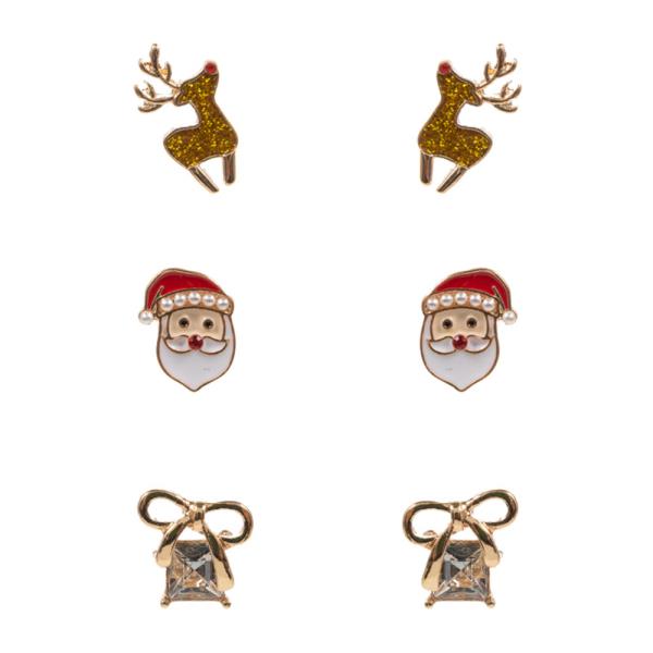 CHRISTMAS ICON SHAPED ENAMEL EARRING 3 PAIR SET