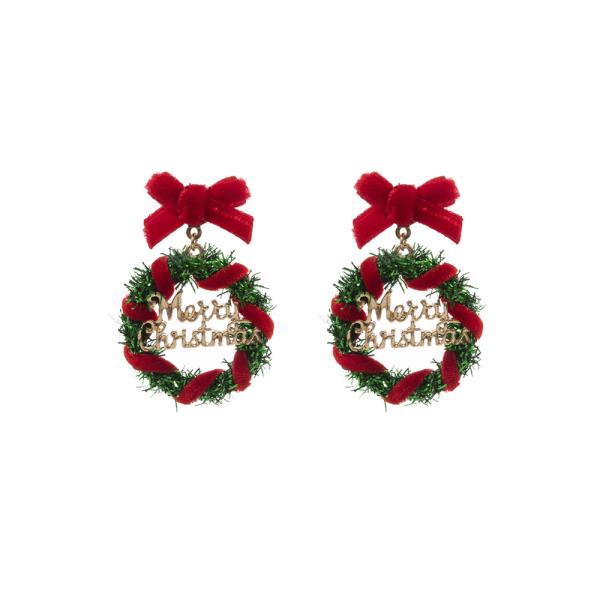 CHRISTMAS WREATH SHAPED METALLIC THREAD EARRING