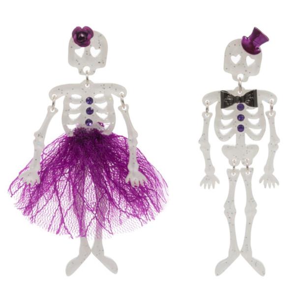 HALLOWEEN SKELETON COUPLE SHAPED ACETATE EARRING