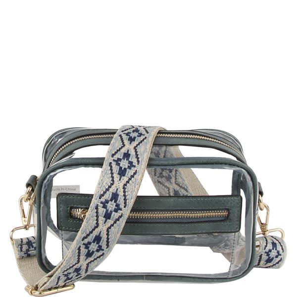 CLEAR ZIPPER CROSSBODY BAG W GUITAR STRAP