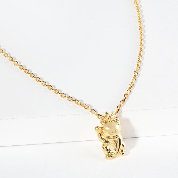 18K GOLD RHODIUM WAVING LUCKY CAT NECKLACE