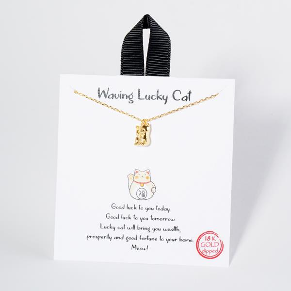 18K GOLD RHODIUM WAVING LUCKY CAT NECKLACE