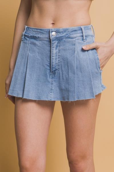 ($11.75 x 6 PCS) Pleated Denim Mini Skirt