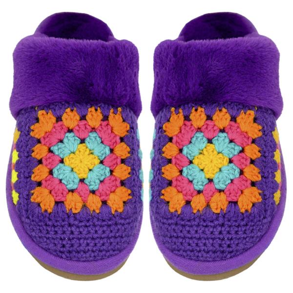 CC MULTI COLOR CROCHET SLIPPERS WITH THE FAUX FUR CUFF -  ML SIZE