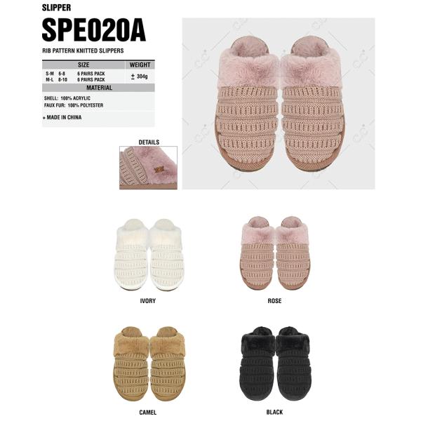 CC RIB PATTERN KNITTED SLIPPERS - ML SIZE