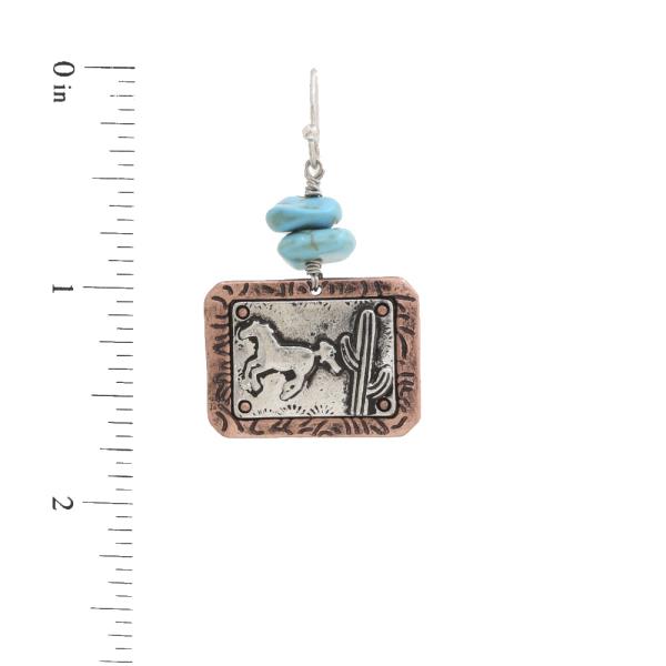 WESTERN RECTANGLE HORSE BEAD DANGLE EARRING