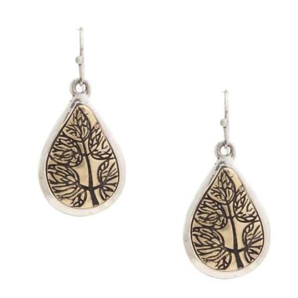 TWO TONE TEARDROP DANGLE METAL EARRING