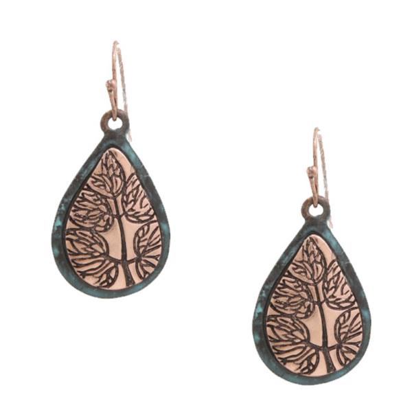 TWO TONE TEARDROP DANGLE METAL EARRING